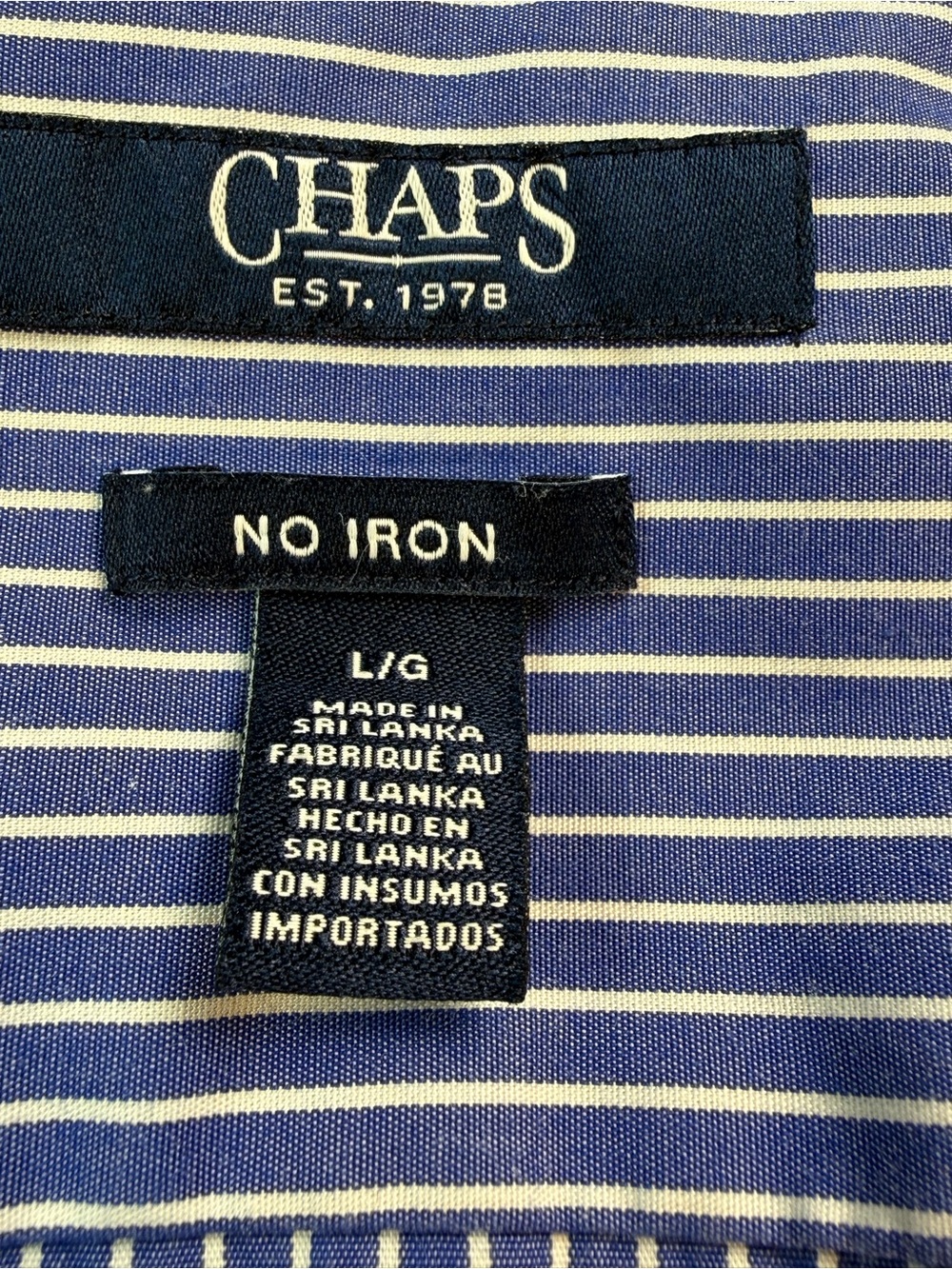 Chaps No Iron Blue & White Stripe Button Front Shirt Women's Large Cotton Preppy - Picture 5 of 11